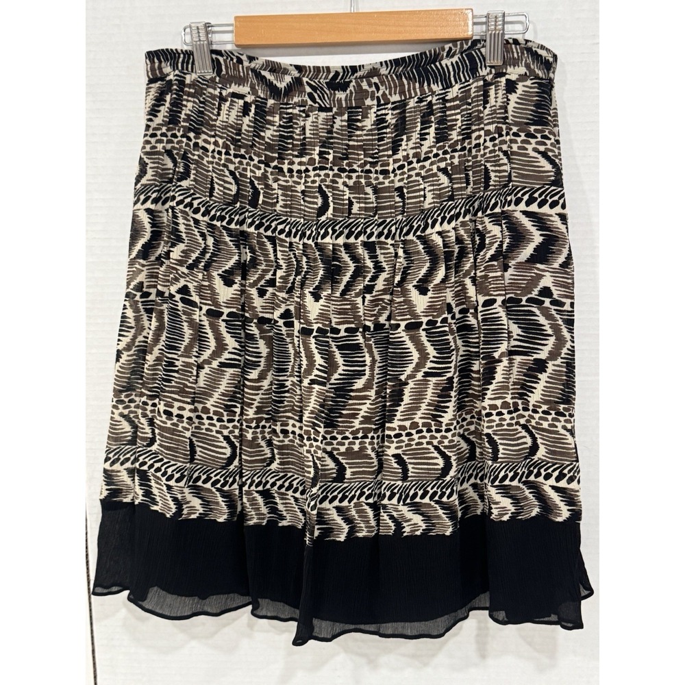 Talbots Collection Petites Pure Silk Abstract Print Tiered Skirt Brown Black 14P